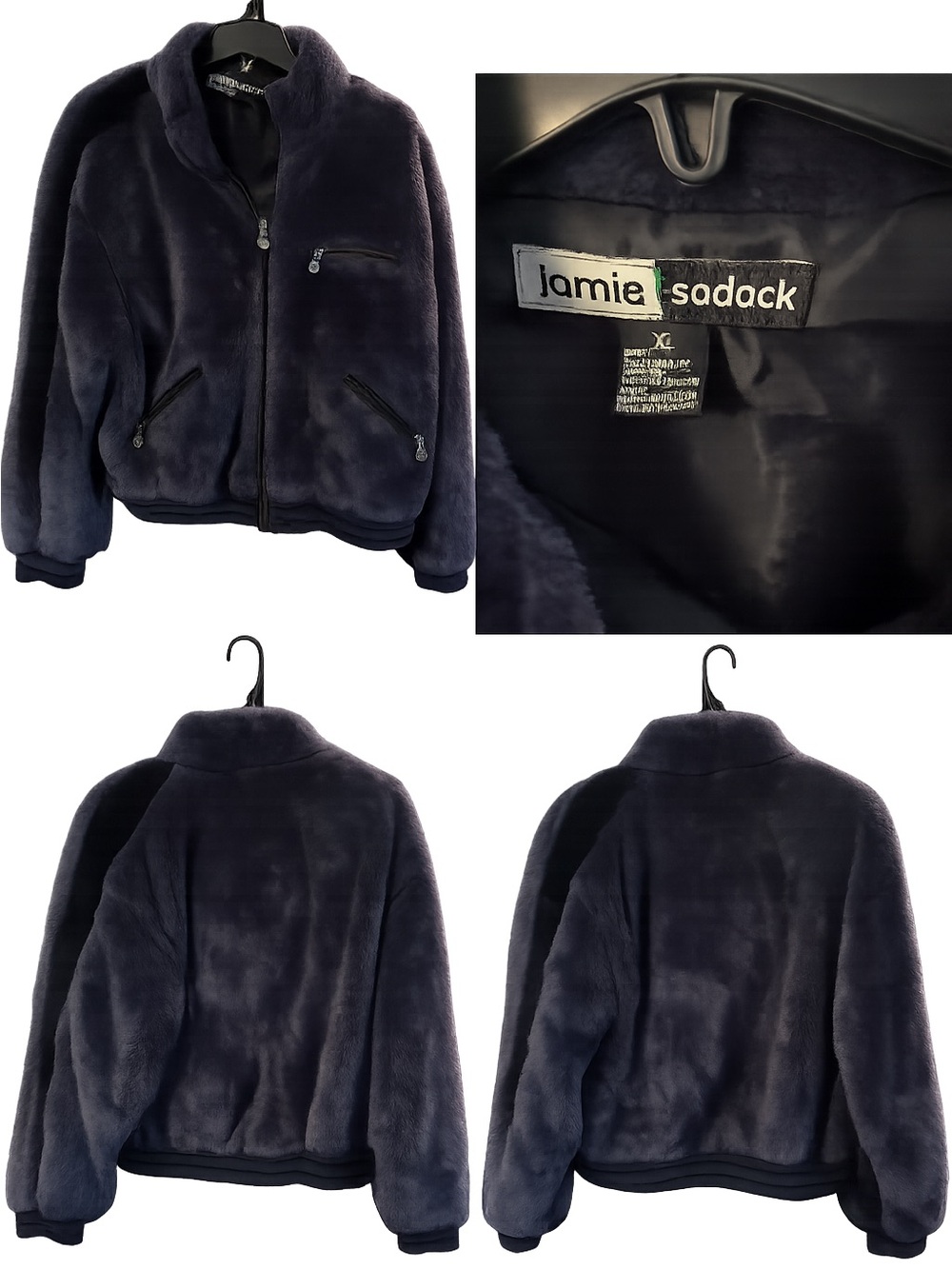 jamie sadock Plush Faux Fur Bomber Jacket in Navy
